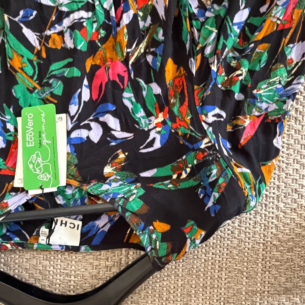 ICHI EcoVero Floral Print Short A-Line Dress Balloon Sleeve V-Neck Size 40 - Picture 11 of 11